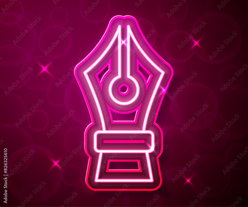 Glowing neon line Fountain pen nib icon isolated on red background. Pen tool sign. Vector Glowing neon line Fountain pen nib icon isolated on red background. Pen tool sign. Vector