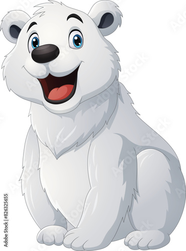 Cartoon happy polar bear sitting