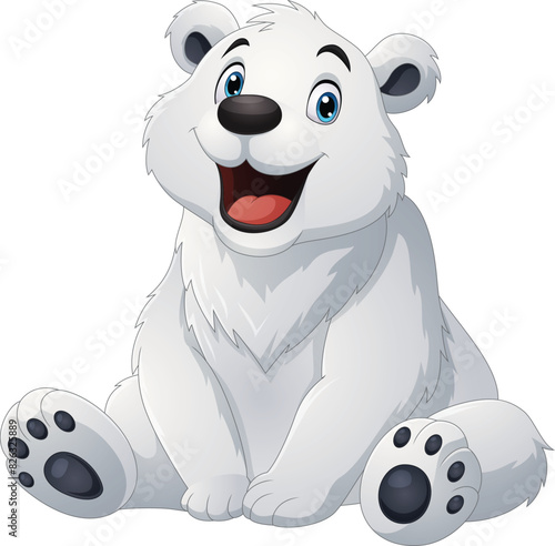 Cartoon happy polar bear sitting