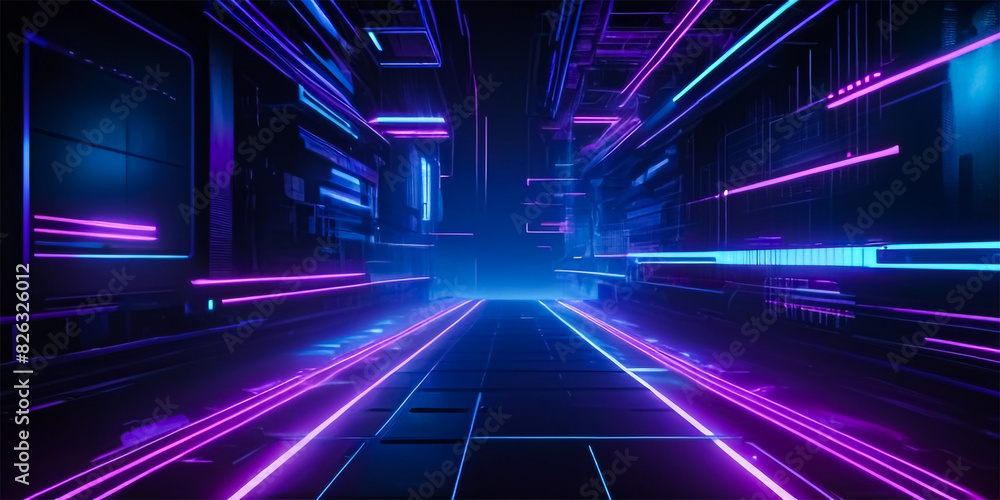 Futuristic background and digital grid pattern with neon blue and purple on a dark background Futuristic background and digital grid pattern with neon blue and purple on a dark background