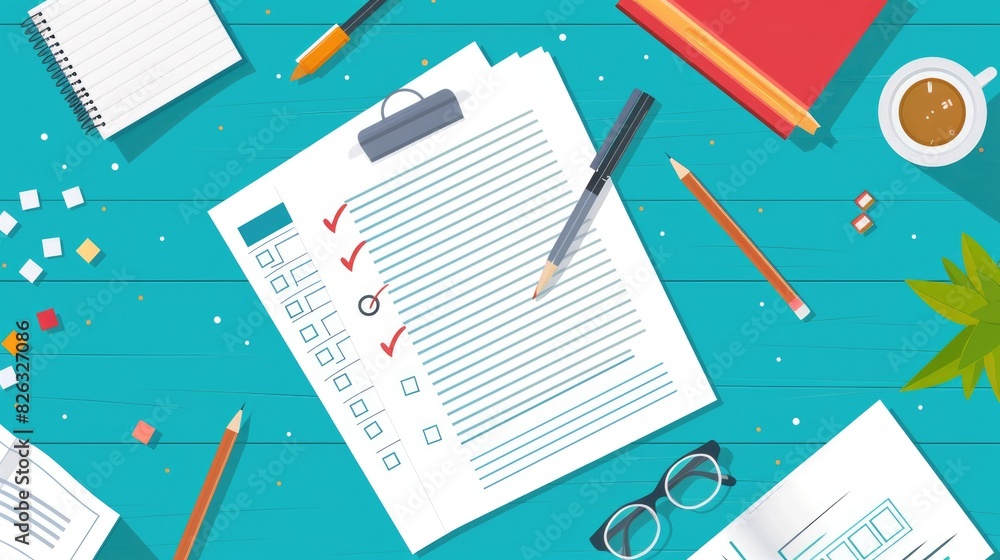 A workplace with a to-do list and a mug of coffee. Suitable for business concepts A workplace with a to-do list and a mug of coffee. Suitable for business concepts