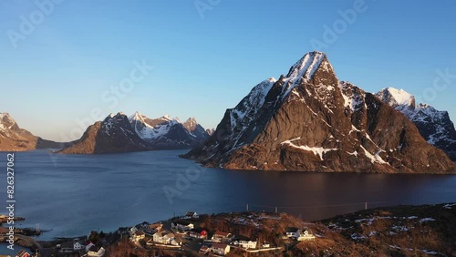 Wallpaper Mural Winter Sunrise Over Norwegian Fjord Village Nestled Between Majestic Snow-Capped Mountains Torontodigital.ca