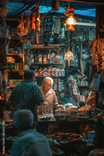 A man standing in front of a store counter. Suitable for retail or customer service concepts