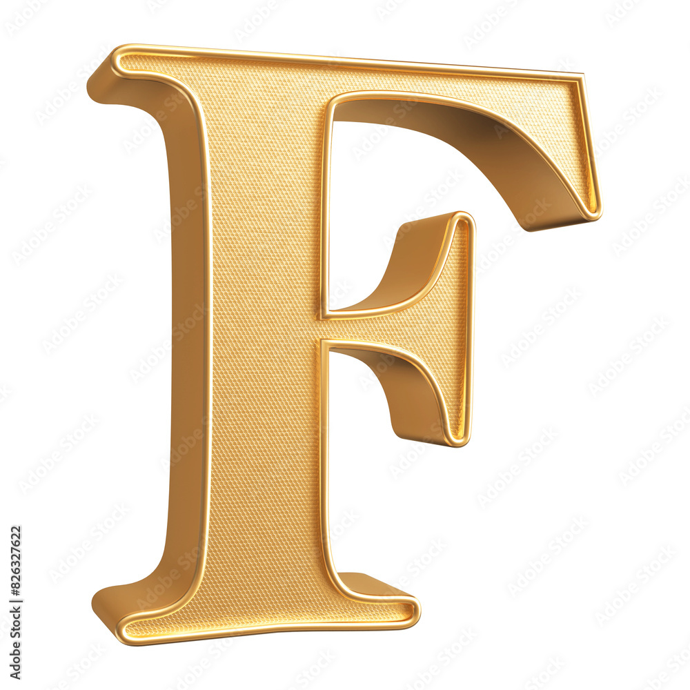 Letter F uppercase . 3D render golden letter Letter F uppercase . 3D render golden letter