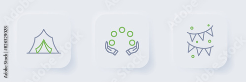 Set line Carnival garland with flags, Juggling ball and Circus tent icon. Vector