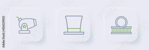 Set line Roller coaster, Cylinder hat and Cannon icon. Vector
