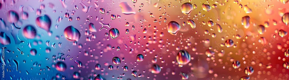 Water droplets on glass, macro photo, pastel rainbow colors, gradient background Water droplets on glass, macro photo, pastel rainbow colors, gradient background