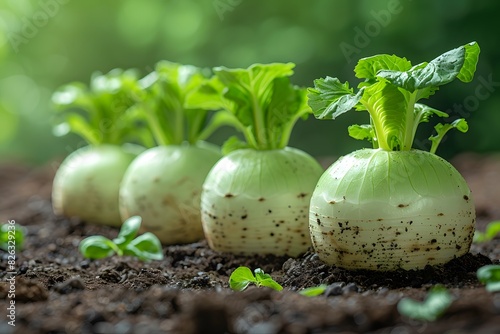 Fresh Kohlrabi Growing in Fertile Soil: Organic Farming and Sustainable Agriculture for Gardeners and Chefs