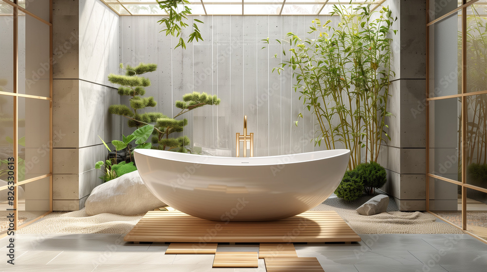 Luxury bathtub with garden view Luxury bathtub with garden view