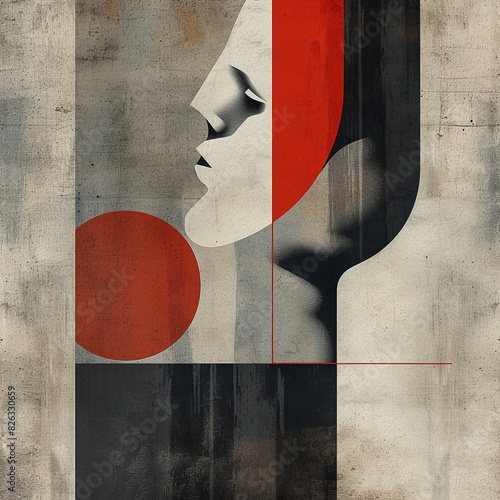 Abstract face in the style of modern Cubism and suprematism. A combination of oil painting on canvas and cracks on the coating of the painting.