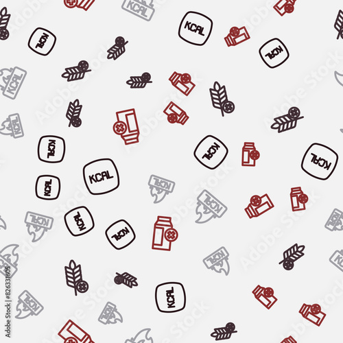 Set line Kcal, Gluten free grain, and Lactose intolerance on seamless pattern. Vector