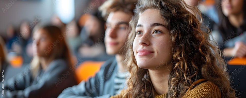 The young woman with curly hair attends a cybersecurity workshop learning about protecting digital data and improving her technology skills for a The young woman with curly hair attends a cybersecurity workshop learning about protecting digital data and improving her technology skills for a