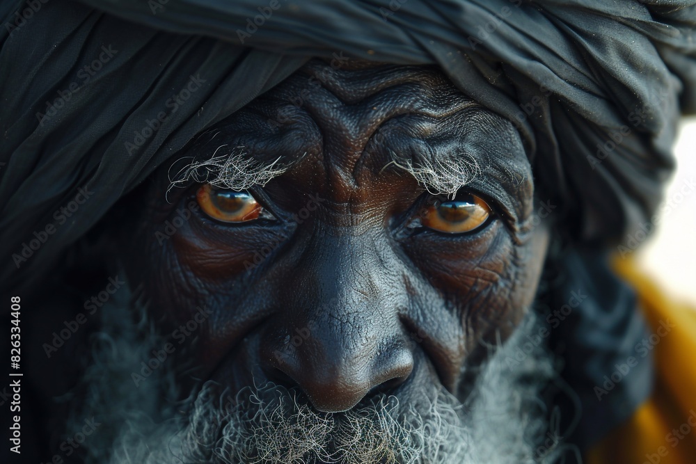 Obraz premium Close up macro photo of a old African Indian man with a very caracterful face