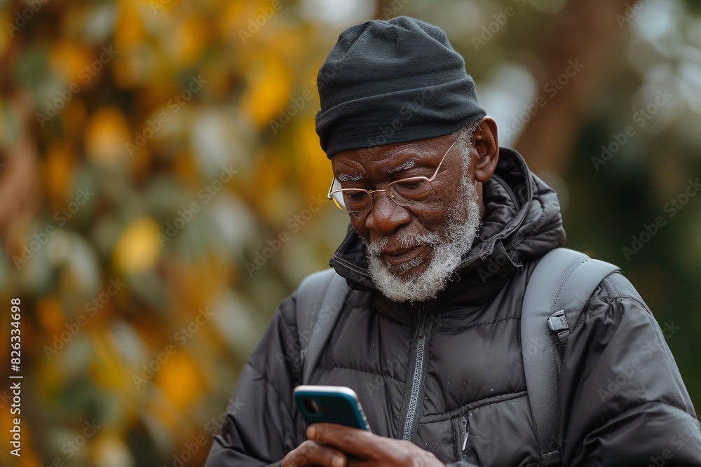 Senior man outdoors using a smartphone Senior man outdoors using a smartphone