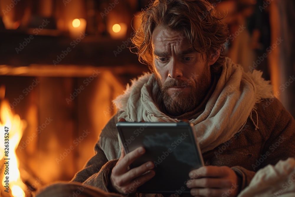 middle aged man using digital tablet. man looking away thinking working on fintech device. middle aged man using digital tablet. man looking away thinking working on fintech device.