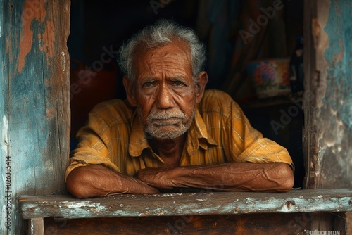 Close up macro photo of a old African Indian man with a very caracterful face