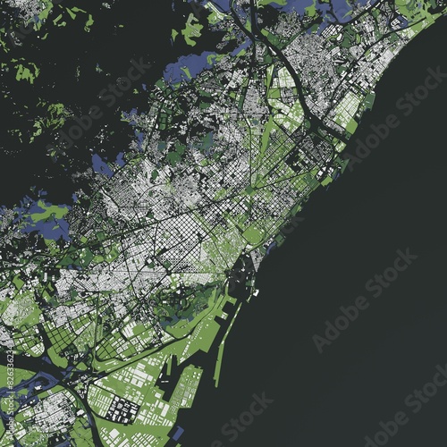 Photography 3D illustration of city and urban in Barcelona Spain