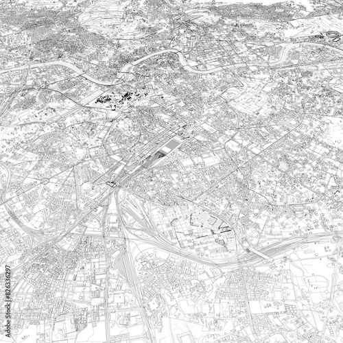 Canvas Print 3D illustration of city and urban in Barcelona Spain