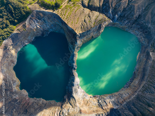 Fototapeta Naklejka Na Ścianę i Meble -  Aerial view of Kelimutu National Park's crater lakes on Flores Island, Indonesia.