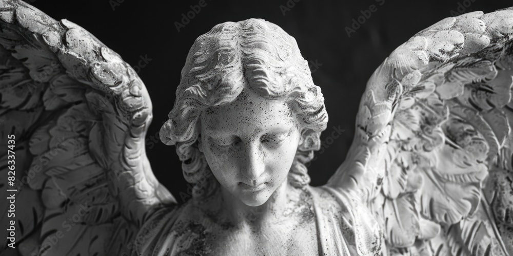 A black and white photo of an angel statue, suitable for various projects A black and white photo of an angel statue, suitable for various projects