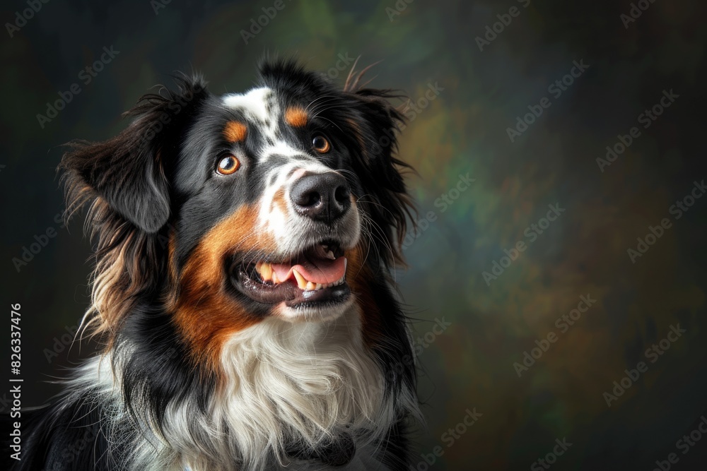 A detailed shot of a dog against a dark backdrop. Ideal for pet-related designs