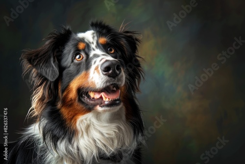 A detailed shot of a dog against a dark backdrop. Ideal for pet-related designs