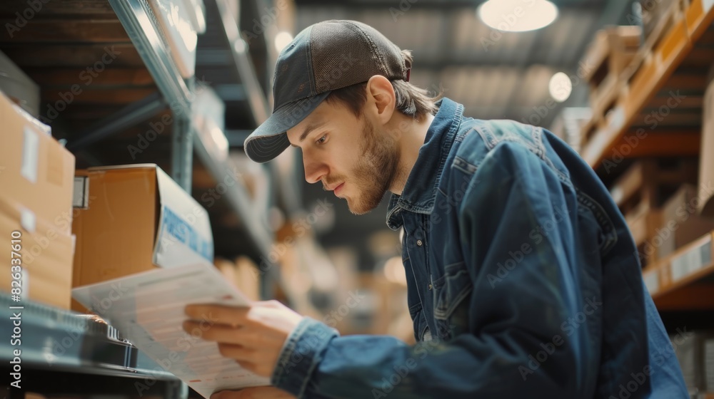 An experienced furniture assembly worker reads instructions to assemble a shelf. A professional handyman helps a family move into their new home.