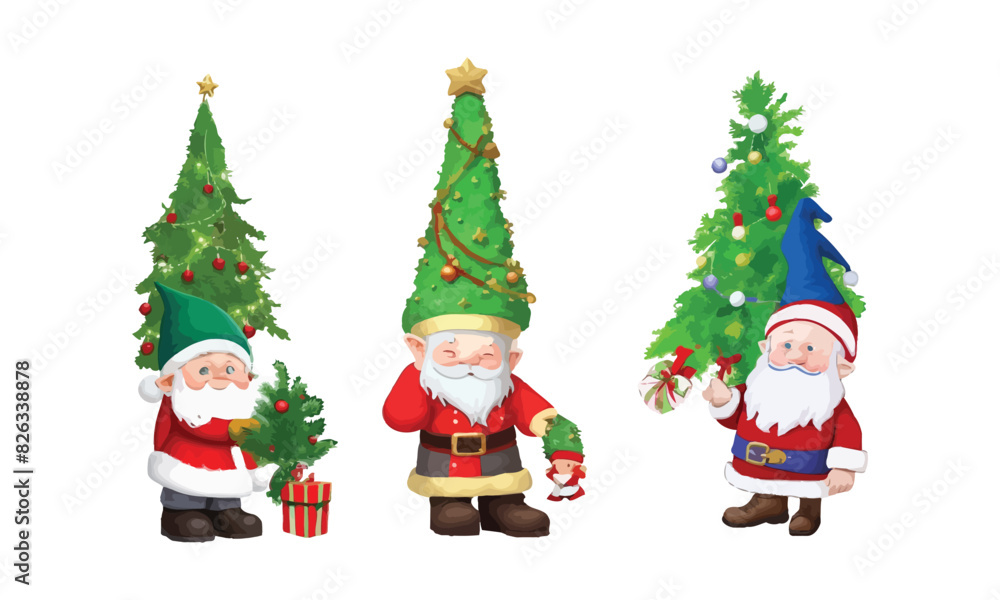 Naklejka premium Christmas tree Gnome celebration day