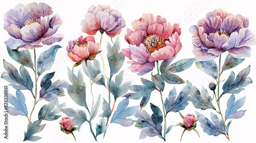 Watercolor illustration of pink peonies and buds, ideal for celebration and garden-themed designs, isolated on white background