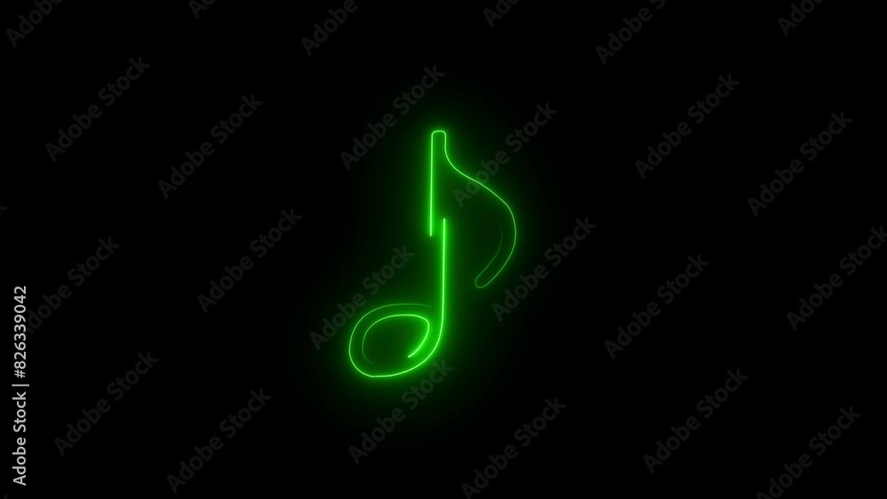 Neon music icon animation video. neon line music sign animation on the black background. Neon music icon animation video. neon line music sign animation on the black background.
