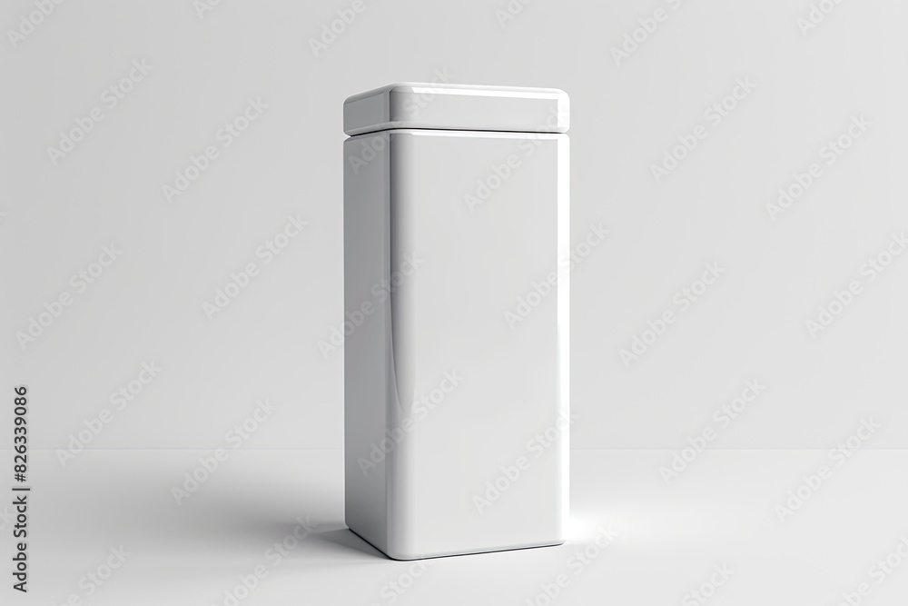 A sleek tall white snack container pack radiating simplicity in HD clarity. A sleek tall white snack container pack radiating simplicity in HD clarity.