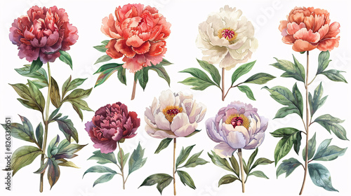 Watercolor illustration of pink peonies and buds, ideal for celebration and garden-themed designs, isolated on white background © wasan