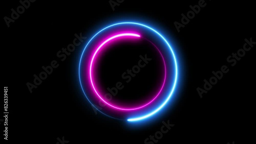 Wallpaper Mural Futuristic neon-colored retro-style glowing circles motion graphic. blue pink neon round frame, circle, ring shape, empty space. Torontodigital.ca