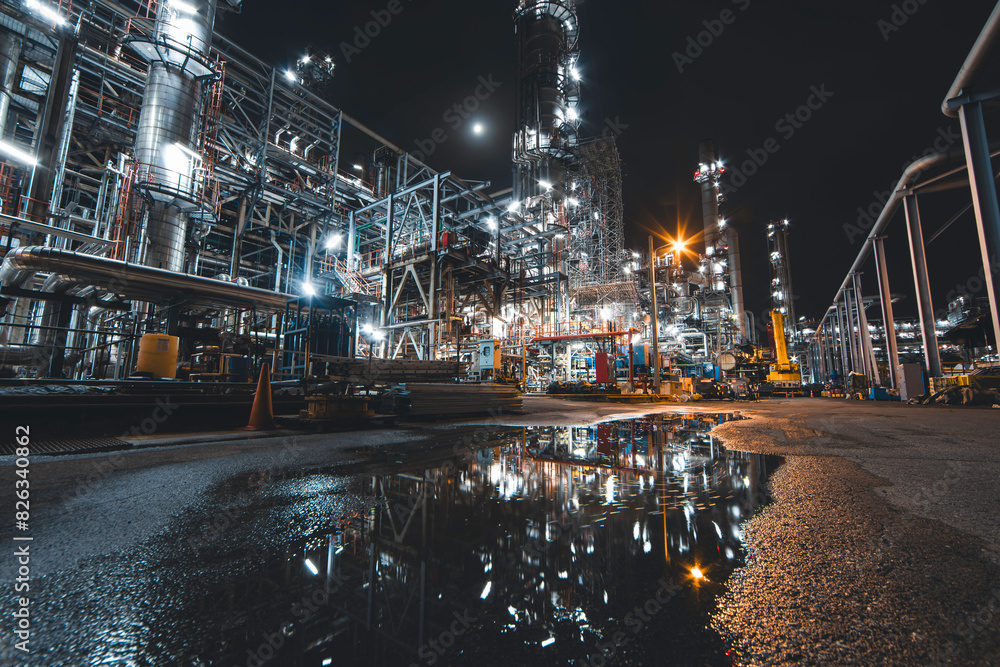 Φωτογραφία Oil​ refinery​ night plant and tower of Petrochemistry industry in oil​