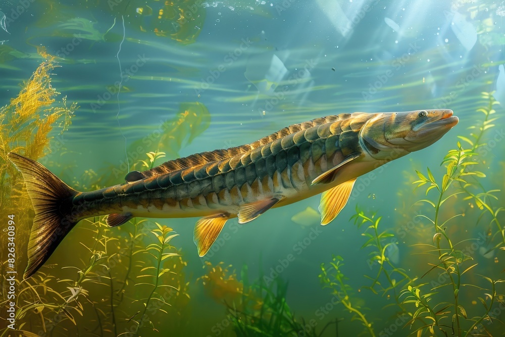 A fish swimming in the water near plants. Ideal for nature and aquatic themed designs A fish swimming in the water near plants. Ideal for nature and aquatic themed designs