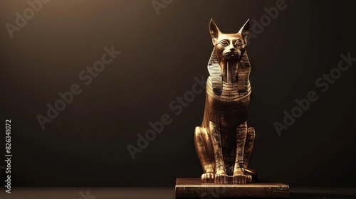 elegant golden statue of ancient egyptian goddess bastet 3d rendering photo