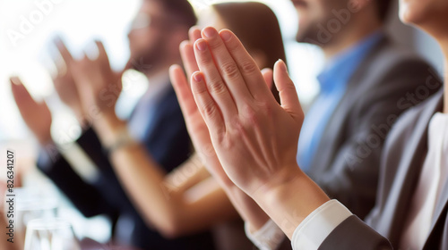 Close-up of business professionals applauding during a seminar with focus on clapping hands
