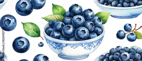 Blueberry pattern background in watercolor1