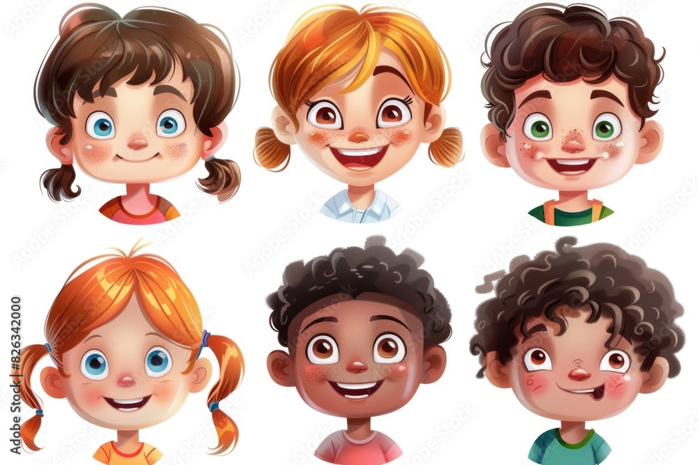Group of cartoon children with various emotions, suitable for educational materials Group of cartoon children with various emotions, suitable for educational materials