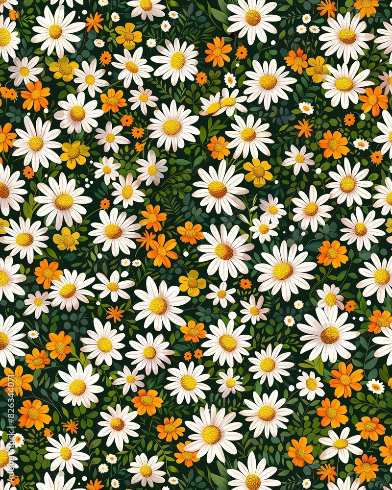 Floral daisys seamless pattern vector. Vector graphics Floral daisys seamless pattern vector. Vector graphics
