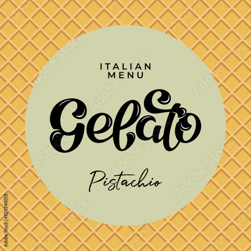 Gelato Vector Lettering Illustration on waffle background