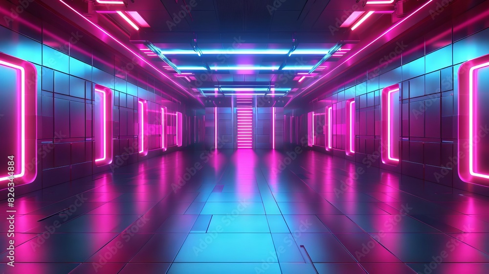 futuristic empty room with glowing led lights 3d rendering futuristic empty room with glowing led lights 3d rendering