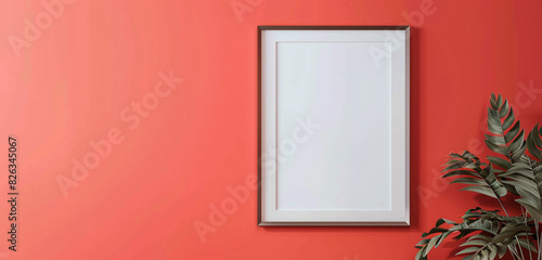 Modern gallery mockup on a bright coral wall, simple and bold frame design