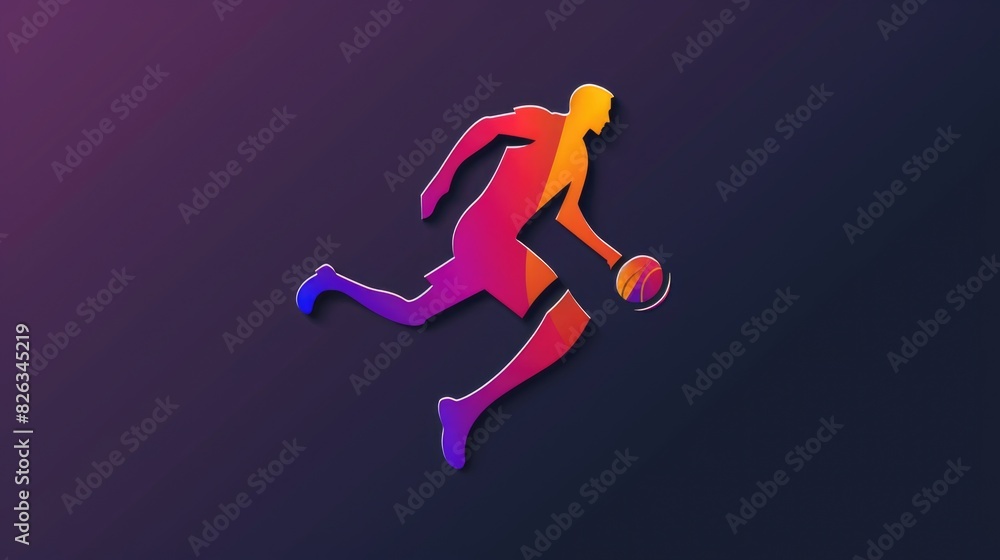 A person kicking a soccer ball on a vibrant purple background. Suitable for sports and competition concepts