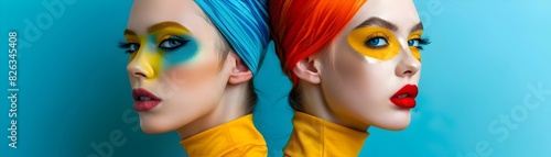 Avant Garde Hairstyles and Geometric Makeup Looks Showcase Cutting Edge Fashion Trends in Vibrant Editorial Shoot