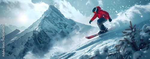 Thrilling Snowboarder s Aerial Stunt Amidst Majestic Mountain Backdrop