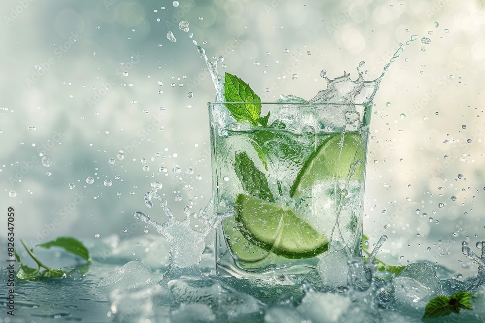 Fresh Mint Mojito Cocktail Splash on Natural Background Fresh Mint Mojito Cocktail Splash on Natural Background