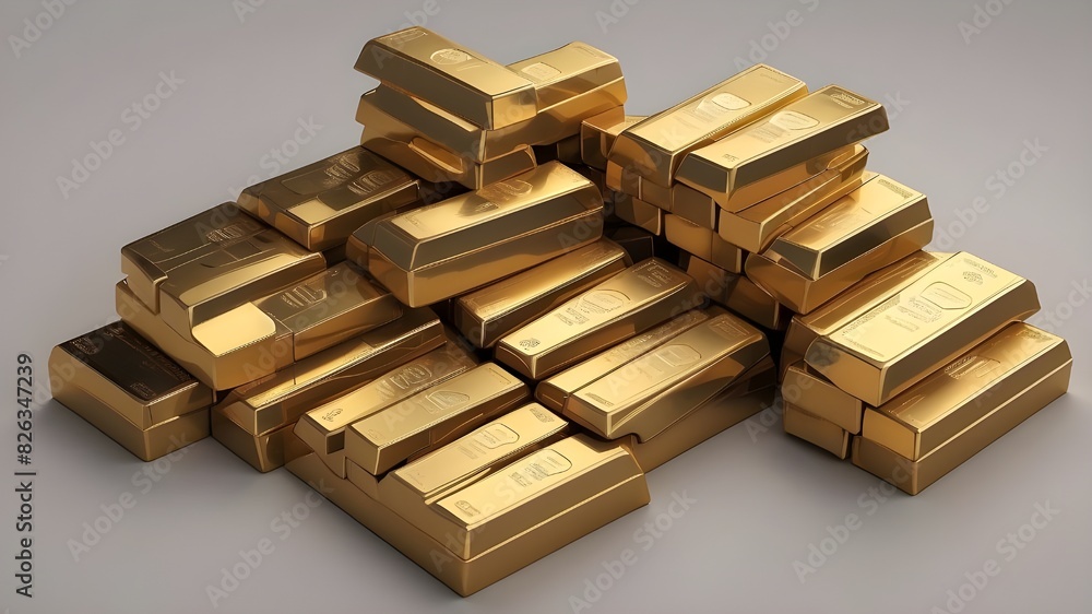 Modern case stacked with gold bars. Modern case stacked with gold bars.