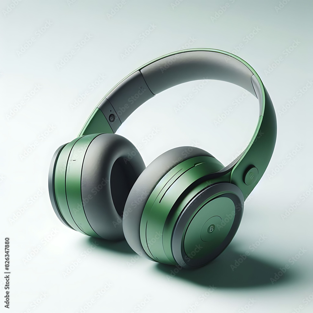 Green color headphones on white background. Generative AI Green color headphones on white background. Generative AI