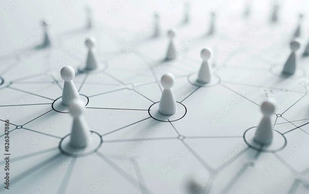 The concept of proper team interaction in business development. Wooden colored figures of people connected by lines. The concept of proper team interaction in business development. Wooden colored figures of people connected by lines.